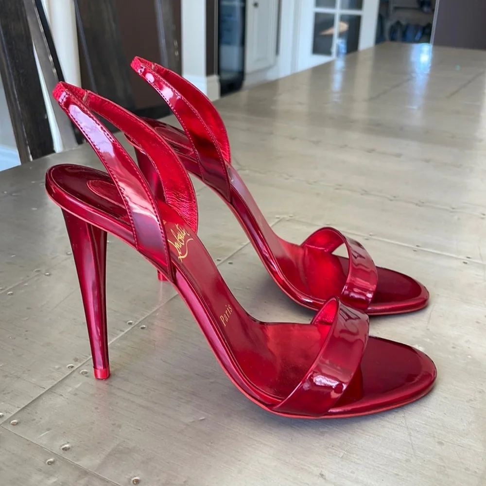 Christian Louboutin o Astrid red loubi metallic stiletto sandal 100mm sz 38 - Picture 1 of 11